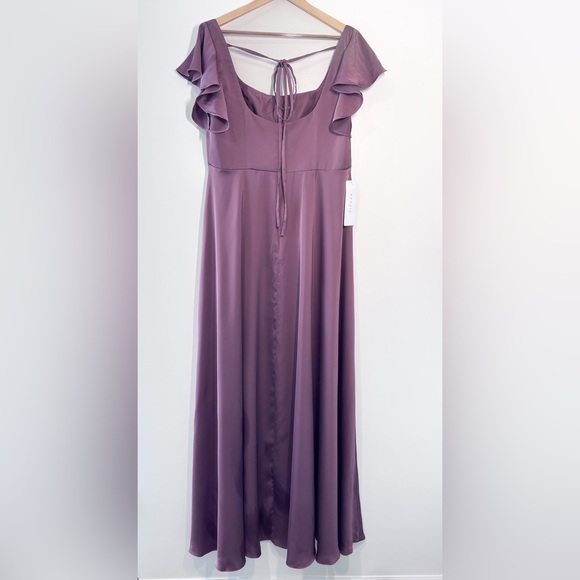 Azazie Bondi Amethyst Mauve Flutter Sleeve Square Neck Slit Bridesmaid Dress NWT - Picture 7 of 10